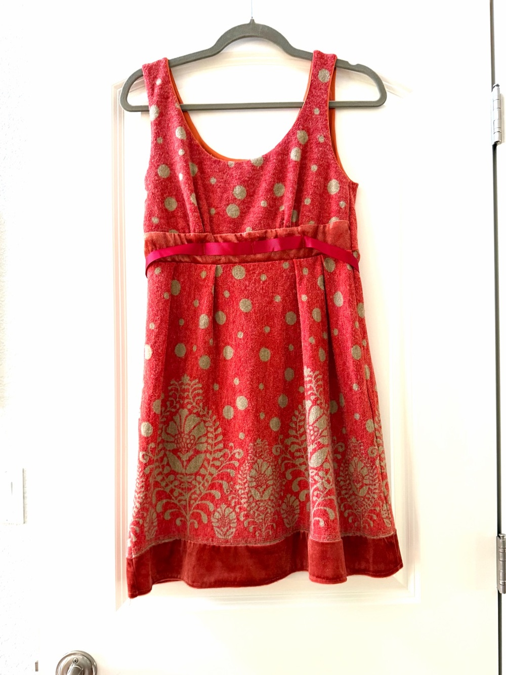 Aryeh Vintage Inspired Mixed Media Tank Dress. Tie waist. Crushed velvet. Sz M